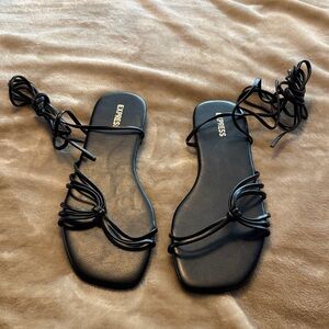 Express Elegant Black Lace-Up Sandals